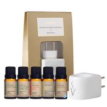 Kit 1 Aromatizador Elétrico De Tomada Porcelana + 5 Óleo Essencial 10ml Via Aroma
