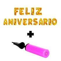 Kit 1 Balão Feliz Aniversário + 1 Mini Bomba P/ Inflar Bexiga