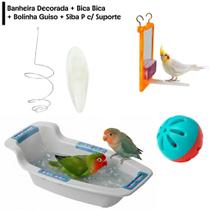 Kit 1 Banheira Decorada +1 Brinquedo Bica Bica + 1 Osso de Siba P c/ Suporte + 1 Bolinha c/ Guiso
