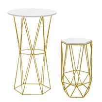 Kit 1 Banqueta Liz + 1 Mesa Bistrô Flork Industrial Ferro Dourado MDF Branco - Ahazzo Móveis