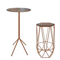 Kit 1 Banqueta Liz + 1 Mesa Bistrô Nunno Industrial Ferro Bronze MDF Imbuia - Ahazzo Móveis