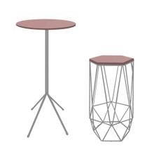 Kit 1 Banqueta Liz + 1 Mesa Bistrô Nunno Industrial Ferro Cinza MDF Rosa - Ahazzo Móveis