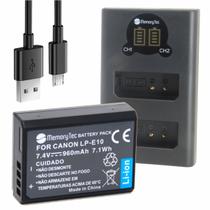 Kit 1 Bateria LP-E10 MemoryTec + Carregador Duplo Compatível com Canon SLR 1100D 1200D 1300D / T3 / T5 / T6 / T7 / T100 / X50 / X70