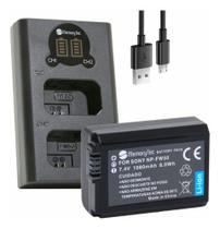 Kit 1 Bateria NP-FW50 MemoryTec + Carregador Duplo compatível com Sony ZV-E10 / A7S II / A7 II / A7R II / DSC-RX10 IV / NEX-7