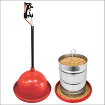 Kit 1 Bebedouro Pendular + 1 Comedouro Galvanizado 5kg Aves Galinhas