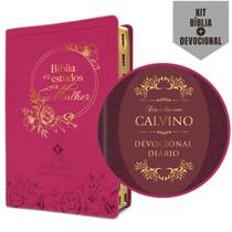 Kit 1 Bíblia da Mulher NVT Couro Com Índice + 1 Livro Devocional Calvino - Mulher Virtuosa/ Mulher de Oração