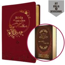 Kit 1 Bíblia de Estudo da Mulher Vinho/ Dourado NVT + 1 Livro Devocional Spuregeon - Todo Dia / Oração