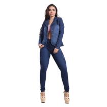 Kit 1 Blazer Jeans Ccom Licra + 1 Calça Skinny Feminina Jeans Com Licra 3 Puido - Kaena