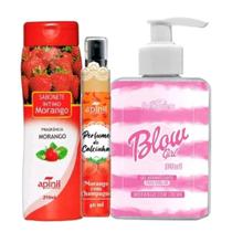 KIT 1 Blow Girl Gel Hidratante + Sabonete Íntimo + 1 Perfume de Calcinha MORANGO - HOT FLOWERS KIT 1 Blow Girl Gel Hidratante + Sabonete Íntimo + 1 Perfume de Calcinha MORANGO - HOT FLOWERS