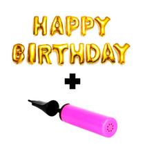 Kit 1 Bomba Inflador Manual + Bexiga Happy Birthday