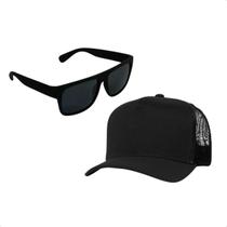 Kit 1 Boné Fé Preto Ajustavél Com Oculos Preto Escuro - 8Cm Kit 1 Boné Fé Preto Ajustavél Com Oculos Preto Escuro - 8Cm