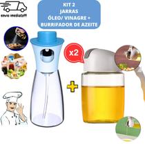 Kit 1 Borrifador 180 ml Azeite Shoyu + 2 Jarras Vidro Óleo Vinagre 300ml Conjunto Cozinha Restaurante de Potes 3 Frascos - SQ Só Qualidade