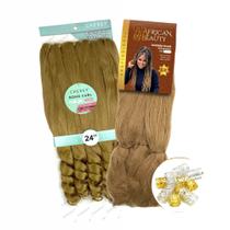 Kit 1 Cabelo Boho Curl Fibra Premium + 1 Jumbo African Beauty + Anéis