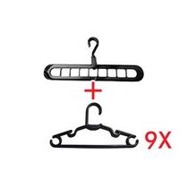 Kit 1 Cabide Mágico Organizador + 9 Cabides Tradicionais Infantil PRETO