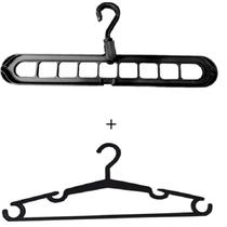 Kit 1 Cabide ORGANIZADOR Preto + 9 Cabides TRADICIONAL Preto