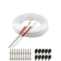 Kit 1 Cabo Coaxial Branco Flexível 80% Malha Bobina de 100m + Conectores para 10 Câmeras