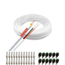 Kit 1 Cabo Coaxial Branco Flexível 80% Malha Bobina de 100m + Conectores para 12 Câmeras