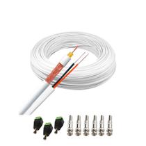 Kit 1 Cabo Coaxial Branco Flexível 80% Malha Bobina de 100m + Conectores para 3 Câmeras