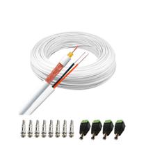 Kit 1 Cabo Coaxial Branco Flexível 80% Malha Bobina de 100m + Conectores para 4 Câmeras