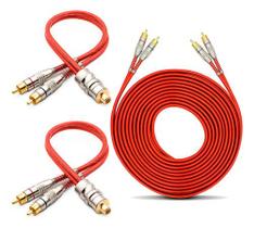 Kit 1 Cabo Rca 5 M + 2 Y Dupla Blindagem Cobre Vermelho Som