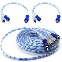 Kit 1 Cabo RCA 5M + 2Y Dupla Blindagem Azul Injetado
