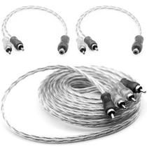 Kit 1 Cabo RCA 5M + 2Y Dupla Blindagem Preto Injetado