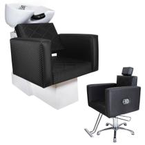 KIT 1 Cadeira Reclinável 1 Lavatório Evidence Porcelana estofado Preto 3D