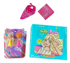 Kit 1 caixa Chiclete Barbie c/ 100 un+ Boneca Patty + Lenço