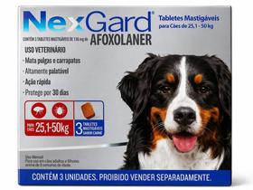 Kit 1 caixa Nexgard 3 comprimidos Antipulgas e Carrapatos para Caes Cachorro 25a50kg