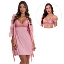 KIT 1 Camisola Amamentação Com Robe + 1 Sutiã Amamentar Moda de Baixo - V180