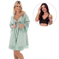 KIT 1 Camisola Amamentação Com Robe Gestante + 1 Sutiã Estilo Sedutor - V211