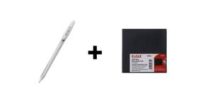 Kit 1 Caneta em Gel Branca Trigel 0.8mm - CIS + 1 - Bloco Adesivo Preto 73x73mm 100 Fls - Eagle