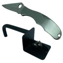 Kit 1 canivete 888c prata escovado em inox + afiador em inox sistema de vídia preto