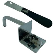 Kit 1 canivete inox prata cabo preto de bolso com clip + afiador em inox sistema de vídia prata