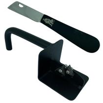 Kit 1 canivete inox prata cabo preto de bolso com clip + afiador em inox sistema de vídia preto