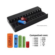 Kit 1 Carregador De Bateria Com 12 Slots Ajustável 6 Bateria Bateria 26650 18650 Lanternas T9 X900 T12 26650, 18650