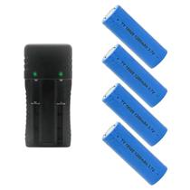 Kit 1 Carregador De Bateria Duplo 2 Slot 14500 Mais 4 Baterias De Grande Durabilidade 26650, 18650, 14500