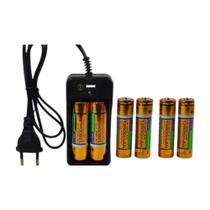 Kit 1 Carregador Duplo + 6 Baterias 18650 3,7 12800mah Forte Kit 1 Carregador Duplo + 6 Baterias 18650 3,7 12800mah Forte