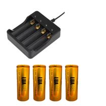 Kit 1 Carregador Duplo De 4 Slot Bateria 26650 Mais 4 Bateria De Grande Durabilidade 26650, 18650, 14500, 16340, 10400