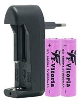 Kit 1 Carregador Lanterna Tática + 2 Baterias De Grande Durabilidade18650 9800mah 3.7 a 4.2V Bivolt Portátil