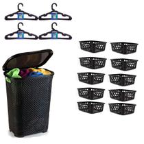 Kit 1 Cesto Basculado + 10 Cestos P + 20 Cabides Infantil Preto