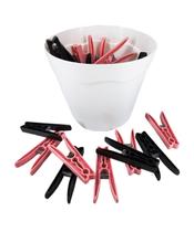 Kit 1 Cesto E 40 Prendedores Pregadores Roupas Preto E Rosa