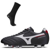Kit 1 Chuteira Campo Masculina Mizuno Morelia Classic MD e 1 Meia Antiderrapante Cano Médio Kit 1 Chuteira Campo Masculina Mizuno Morelia Classic MD e 1 Meia Antiderrapante Cano Médio