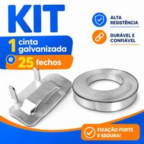 Kit 1 Cinta Galvanizada Resistente e 25 Fechos de Aço para Vedação Segura Kit 1 Cinta Galvanizada Resistente e 25 Fechos de Aço para Vedação Segura
