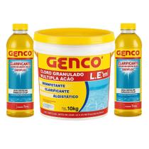 Kit 1 Cloro Genco mult Ação 3 em 1 10Kg e 2 Clarificantes Genfloc 1 L