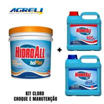 Kit 1 Cloro para Piscina HCL Plus 10Kg com 1 Algicida Choque Hcl e 1 lgicida Manutenção Hidroall 5L
