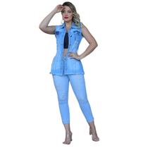 Kit 1 Colete Jeans 100% Algodão + Calça Feminina Jeans Com Licra Azul Aço 3