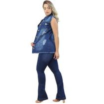 Kit 1 Colete Jeans 100% Algodão + Calça Feminina Jeans Com Licra Azul Marinho 2