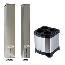 Kit 1 Coletor Quadrado Água/Café 25L Inox + 1 Dispenser Quadrado 200ml Inox + 1 Dispenser Quadrado 50ml Inox