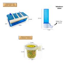 Kit 1 Comedouro Grade 120ml +1 Bebedouro 100ml Malha Fina +1 Porta Vitamina M